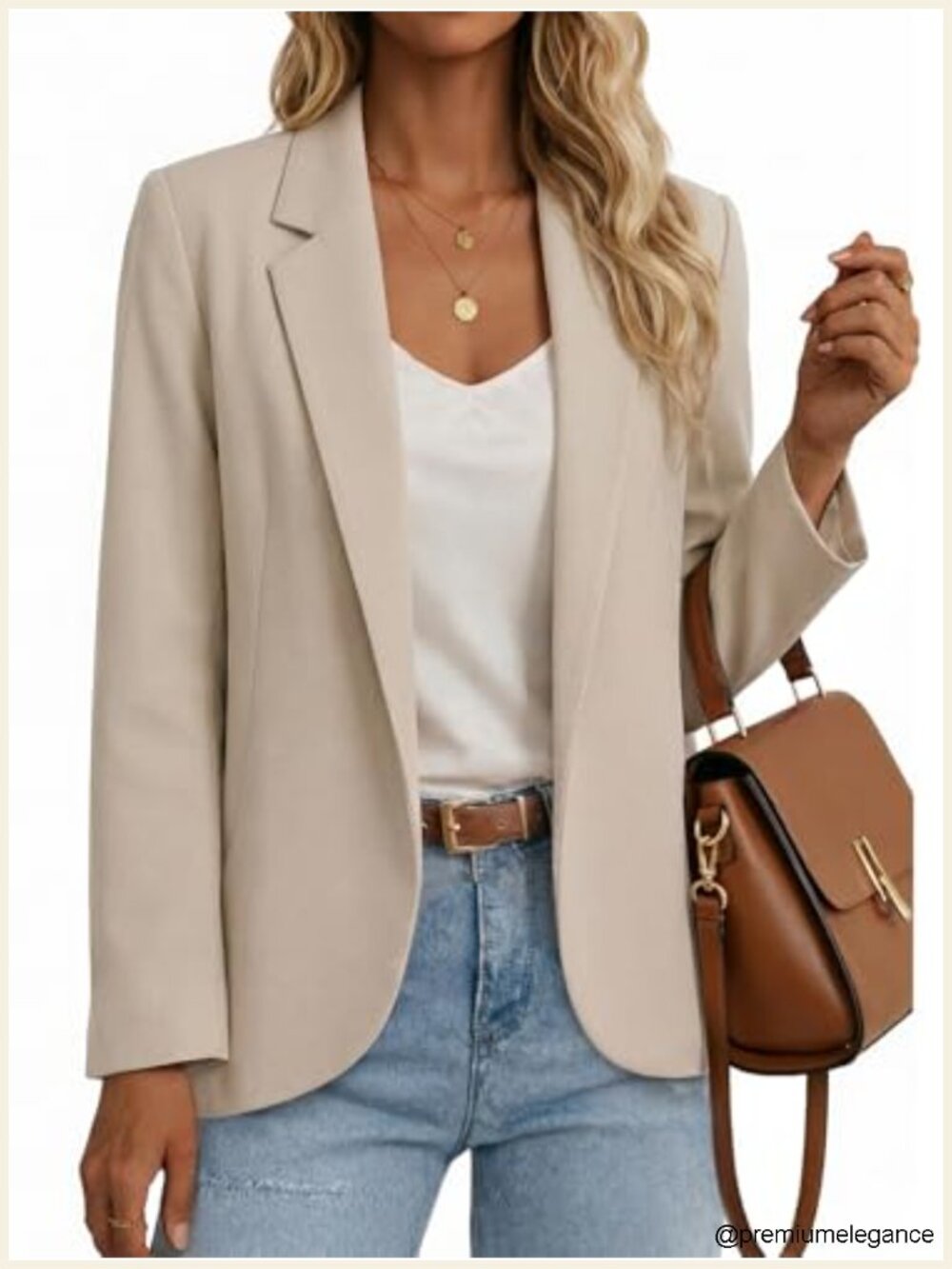 Lightweight Open Front Blazer Notched Lapel Full Lining Polyester Spandex Work